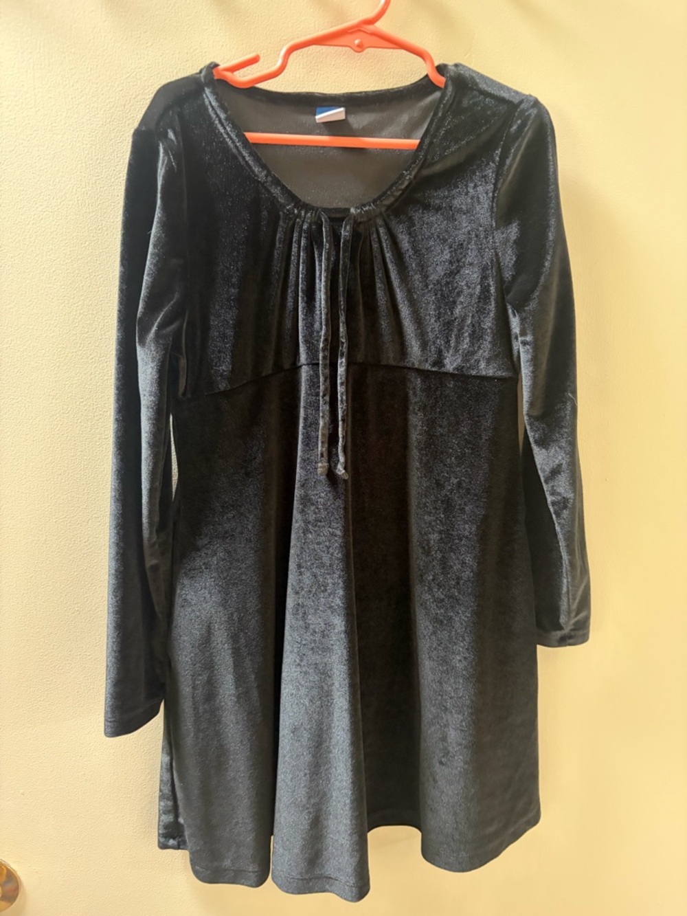 Old Navy Black Velvet Long-Sleeve Dress with Tie Front